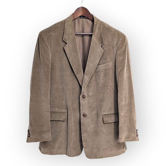 Monsieur Adolfo Corduroy Two Button Mens Blazer Sz 44R Khaki Tan Sport Coat - Picture 1 of 11
